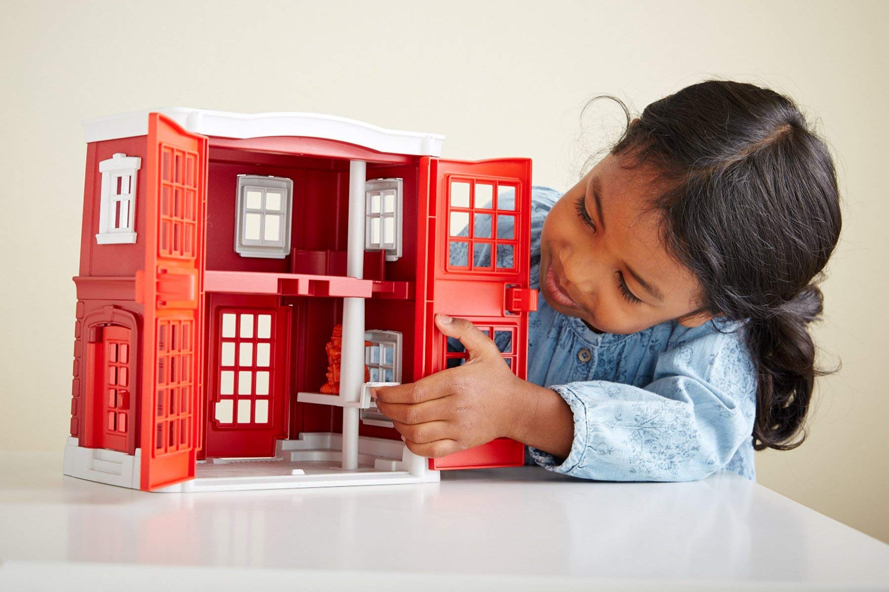 Green Toys Fire Station Playset - 8 Piece Pretend Play, Motor Skills, Language & Communication Kids Role Play Toy. No BPA, phthalates, PVC. Dishwasher Safe, Recycled Plastic, Made in USA. - Image 4
