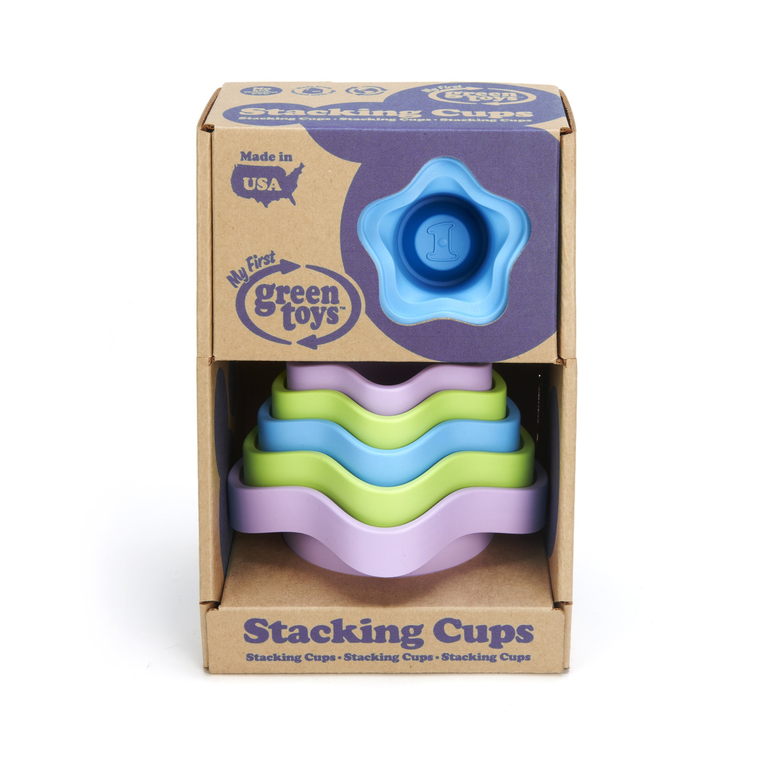 Green Toys Stacking Cups, Purple/Blue/Green - 6 Piece Motor Skills, Building, Stacking Toy Set. Safe for Babies and Toddlers. Dishwasher Safe, Recycled Plastic, Made in USA. - Image 6