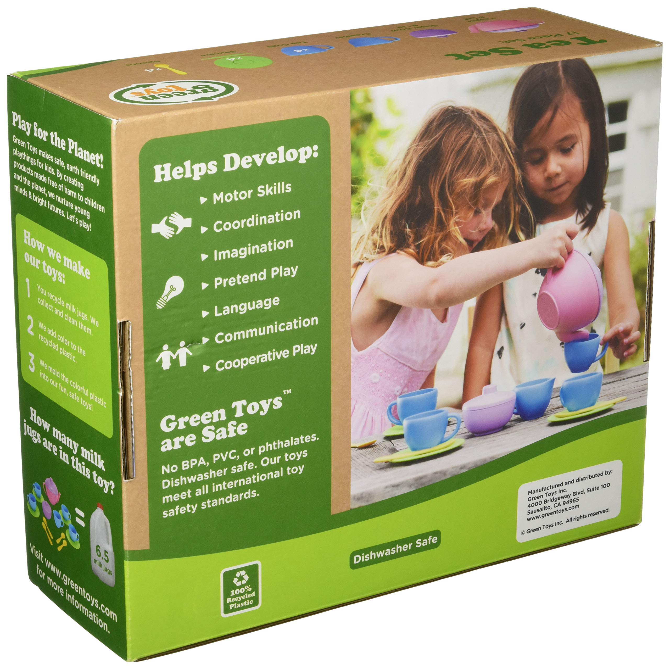 Green Toys Tea Set, Pink 4C - 17 Piece Pretend Play, Motor Skills, Language & Communication Kids Role Play Toy. No BPA, phthalates, PVC. Dishwasher Safe, Recycled Plastic, Made in USA. - Image 6